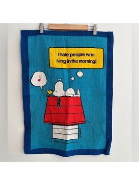 VINTAGE Snoopy Woodstock Tea Towel "I Hate People Who Sing In the Morning!"